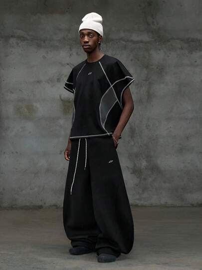 NEON BLANC Men's Casual Street Style Loose Fit Batwing Sleeve Contrast Color T-Shirt, Summer