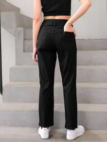 Jeans niña  denim cómodo con botones laterales ajuste en cintura estilo casual moderno temporada primavera verano otoño - Negro - Ver 5