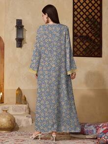 Al Najma Casual Modest Long Sleeve Arabic Style Dress - Multicolor - View 2