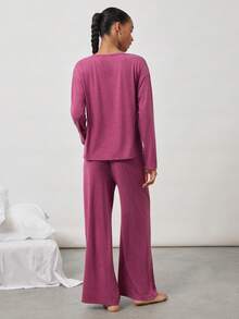 Ocili Comfortable Soft Collarless Women Pajama Set - Red - View 2