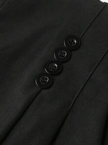 SHEIN Franclia 女士休闲日常办公通勤简约高腰褶裥纽扣装饰宽松阔腿西装裤 - 黑色 - 查看 7