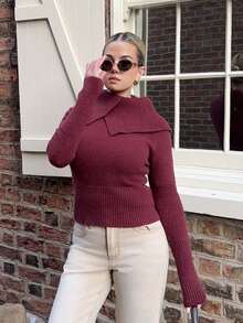 Bethéva 女士酒红色高领长袖修身毛衣，秋冬季 - 酒紅色 - 查看 6