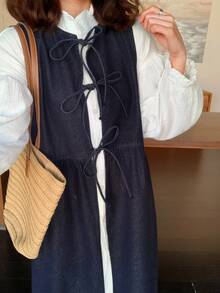 FRIFUL Women's Casual Tie-Up Sleeveless Denim Dress - Blue - View 1