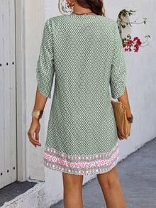 SHEIN LUNE 随机印花女士休闲度假卷袖连衣裙 - 彩色 - 查看 2