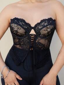 Lupita Cardoza Sexy Lace Criss-Cross Bandeau Crop Top, Summer,Wrap Top,Halloween Clothes Women ,Halloween Costume - Black - View 6