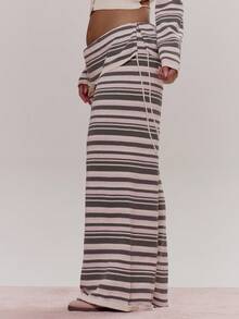 MUSERA Fold Over Waistband Stripe Knit Trousers Cute Cosy Spring Everyday Sugar Swizzle - Multicolor - View 3