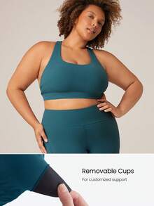 GLOWMODE FeatherFit™ Multi Crossover Strap Adjustable Buckle Back Sports Bra Low Impact Yoga Daily Removable Cups - Dark Green - View 2