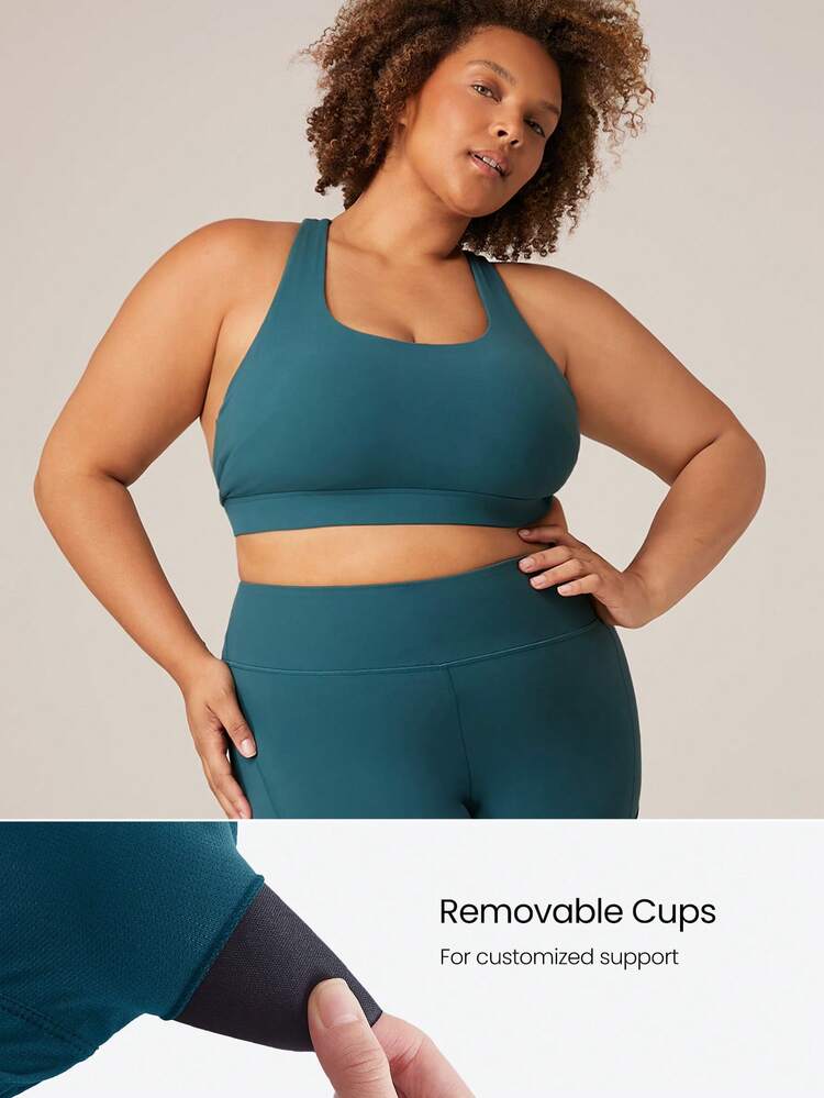 FeatherFit™ マルチクロスストラップ調整可能バックルスポーツブラ ロー インパクト ヨガ デイリー 取り外し可能 カップ付き