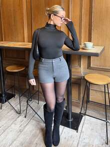 Bethéva 女士加厚仿羊毛混纺商务休闲直筒裤，带口袋，优雅设计，适合办公室、通勤、秋冬季穿着。 - 深灰色 - 查看 6