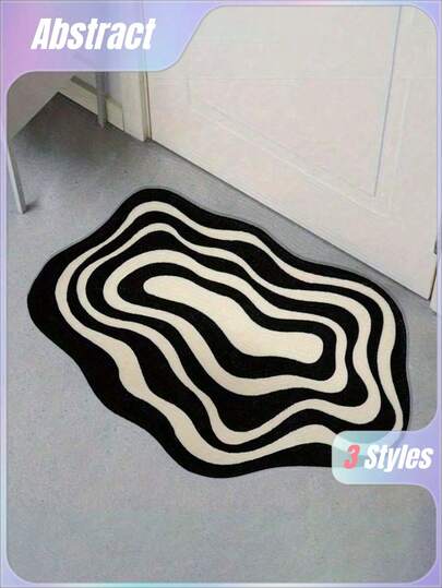 SHEIN 1 Pieza Alfombra de área con patrón de onda abstracta en blanco y negro moderno - Suave, lavable a mano, alfombrilla antideslizante de barro de diatomeas para decoración de sala de estar o dormitorio, uso interior/exterior minimalista, alfombra de área versátil de fibra de poliéster