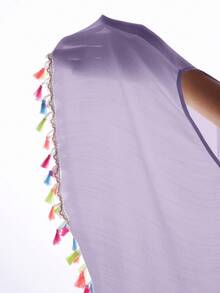 Swim Vcay 女士彩色流苏沙滩罩衫，休闲度假 - 淡紫色 - 查看 4