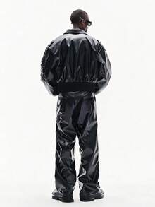 STYNVO Men's PU Leather Zip-Up Jacket And Pants Casual Suit Men's Y2k Clothes Men's Walking Suit Men's Work Clothes Dark Academia Clothes Men - Black - View 3