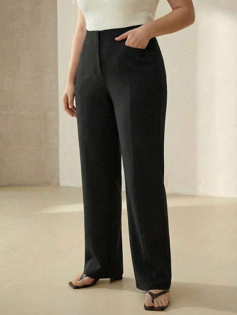 MOTF PREMIUM WOMEN'S PLUS AUTUMN TAILORED TAPERED PANTS - Black - View 1