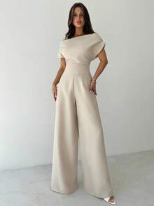 Firerie 女士休闲优雅亚麻外观领落肩袖修身衬衫，适合办公室、返校、秋季、复古风格、工作上衣、教师装 - 杏色 - 查看 7