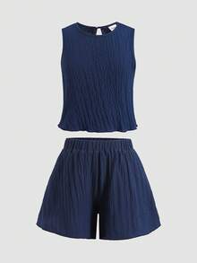 SHEIN Tween Girls Tank Top Co-Ords - Blue - View 6