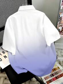 Manfinity Joysei Men's Ombre Casual Button-Front Short Sleeve Shirt, Versatile Daily Wear - Multicolor - View 2