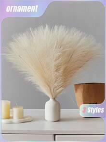 5pcs/15pcs/30pcs Faux Pampas Grass 16.5" Beige Artificial Pampas Grass Feathers Decor Fluffy Fake Bulrush Reeds Branches Vase Fillers Boho Farmhouse Wedding Decorations, Valentine's Day, Gift Gifts Birthday Graduation,Fall Decor,Autumn - Beige - View 2