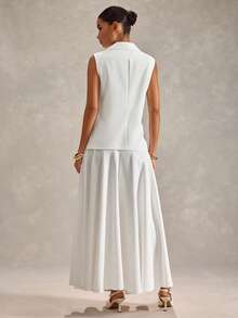 EURMUSE 女士，春季，夏季，西装外套，半身裙，套装，3D立体花朵，优雅，波西米亚风 - 白色 - 查看 3