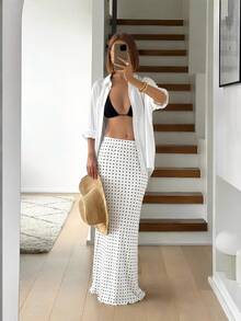 Siren Gaze Women's Polka Dot Print Maxi Mermaid Skirt - White - View 4