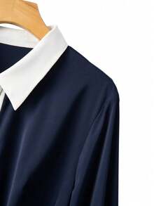 GlowEve CURVE Đầm sơ mi thanh lịch màu khối thường ngày cỡ lớn dành cho nữ - Màu xanh hải quân - Xem 5