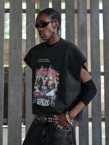 NEON BLANC Camiseta de tirantes negra casual y holgada para hombre, con diseño estampado de copos de nieve, para verano - Negro - Ver 2