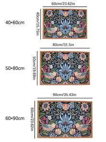 SHEIN Tapete de Entrada com Design Simétrico de Flores e Pássaros, Tapete de Piso de Poliéster com Dorso de Borracha Antiderrapante, Leve, Lavável em Máquina, Trançado, Tapete Decorativo para Casa, Quarto, Cozinha, Corredor, Entrada - Multicolorido - Visão 6