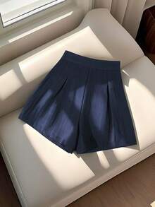 SHEIN Franclia Women's Casual Solid Color Shorts For Summer - Navy Blue - View 1