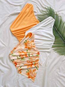 Soleia 3件套女士度假休闲日常不对称肩部不对称下摆上衣套装，夏季两件套，适合返校、下午茶、休闲、西部海滩婚礼宾客着装、毕业早午餐、圣帕特里克节、春假、复活节、音乐节等场合，优雅波西米亚热带风情，棕色、黑色、杏色 - 彩色 - 查看 3