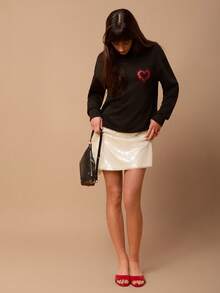 SURIMA Women's Loose Gothic Letter Graphic Hooded Sweatshirt In Black - Black - View 3