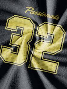 Manfinity Campus Court 男女通用美式橄榄球风格短袖T恤，32号网眼设计激情印花休闲运动T恤 - 彩色 - 查看 4