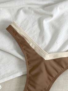 Swim SXY Braga de bikini sexy para mujer, en contraste de color negro y blanco, ropa de baño versátil para la playa - Café integral - Ver 3