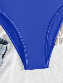 Swim Basics 2025新款女士纯色连体泳衣，适合海滩度假 - 寶藍色 - 查看 4