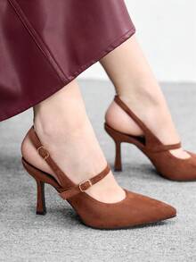 CUCCOO BIZCHIC 女士尖头搭扣设计优雅时尚高跟鞋 - 咖啡棕 - 查看 5