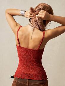 Bohemela Áo tank top hai dây dệt kim họa tiết Paisley màu trơn phong cách Boho dành cho nữ, kiểu dáng nghỉ hè. - Đỏ - Xem 2