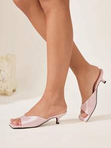 CUCCOO CHICEST Open Toe Heeled Mules Back To School Shoes College Student Shoes Spring Shoes Spring Break Easter For Christmas Valentine's Day Elegant Shoes - Baby Pink - View 4