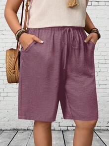 EMERY ROSE Quần short nữ cỡ lớn màu trơn, kiểu dáng thường ngày, thích hợp cho mùa hè, xuân, đi biển, phong cách Bohemian. - Màu tím - Xem 6