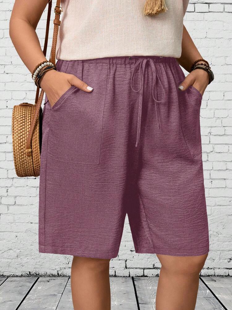 Plus Size Solid Color Casual Shorts Summer Spring Spring Women Spring Beach Vacation For Women Bohemian