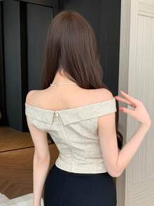 DAZY Bow Tie Strap Women's Shirt, Designed For Spring, Summer, Valentine's Day Off The Shoulder Top Going Out Tops - Apricot - View 4