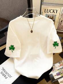 Resyla Women's Casual Clover Digital Print Short Sleeve Round Neck T-Shirt - White - View 2