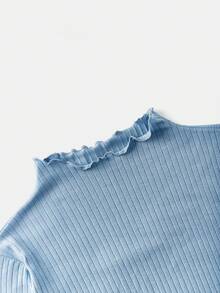 SHEIN EZwear Disig blå ribbad stickad långärmad t-shirt med ståkrage för kvinnor i plusstorlek - Dammblå - Visa 4