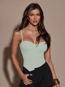 SHEIN BAE Women's Solid Color Fashionable Camisole Bodysuit - Mint Green - View 6