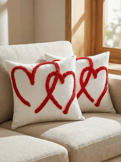 1/2 Pcs Valentine's Day Decorative Pillow Cover Love Tufted Embroidered Canvas Wedding Holiday Supplies Living Room Sofa Decoration