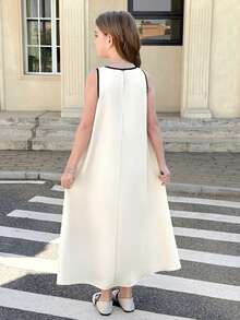 SHEIN 少女时尚优雅无袖圆领连衣裙 - 白色 - 查看 7