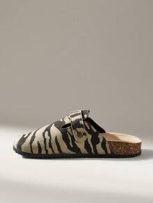 Solecia Sandal nữ đế dày quai chéo kiểu retro in họa tiết da báo, phong cách thường ngày cho kỳ nghỉ Giáng sinh. - xanh quân đội - Xem 4