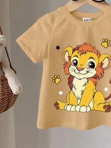 SHEIN Playful Pals 男婴卡通印花圆领短袖T恤和短裤套装，可爱休闲，适合夏季、居家、户外、运动穿着 - 彩色 - 查看 5