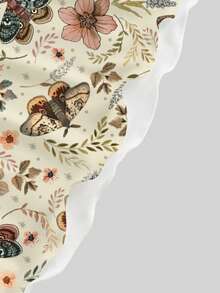 ROMWE Fairycore Hippie Cute Moth Butterfly Flower Plant Autumn Maple Leaf Moon Star Full Print Mini Plus Size Dress - Beige - View 4