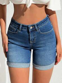 EURMUSE Women Denim Shorts - Medium Wash - View 3