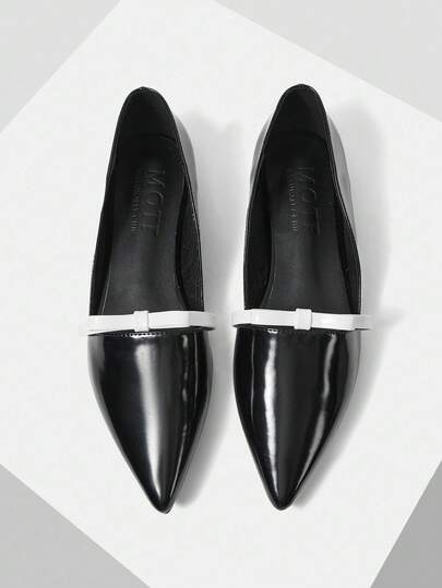 MOTF 女士优雅撞色蝴蝶结装饰平底鞋