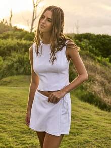 Aralina Conjunto de 2 piezas de verano para mujer con top sin espalda con cuello alto y detalle de lazo, y falda pantalón. Conjunto de dos piezas lindo para el Día de San Valentín, salir, vacaciones, estilo Y2K de Estocolmo - Blanco - Ver 6