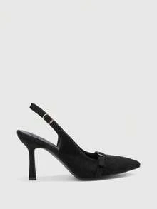 CUCCOO BIZCHIC Tacones altos de mujer con diseño de hebilla y punta afilada, versátiles para uso diario - Negro - Ver 2